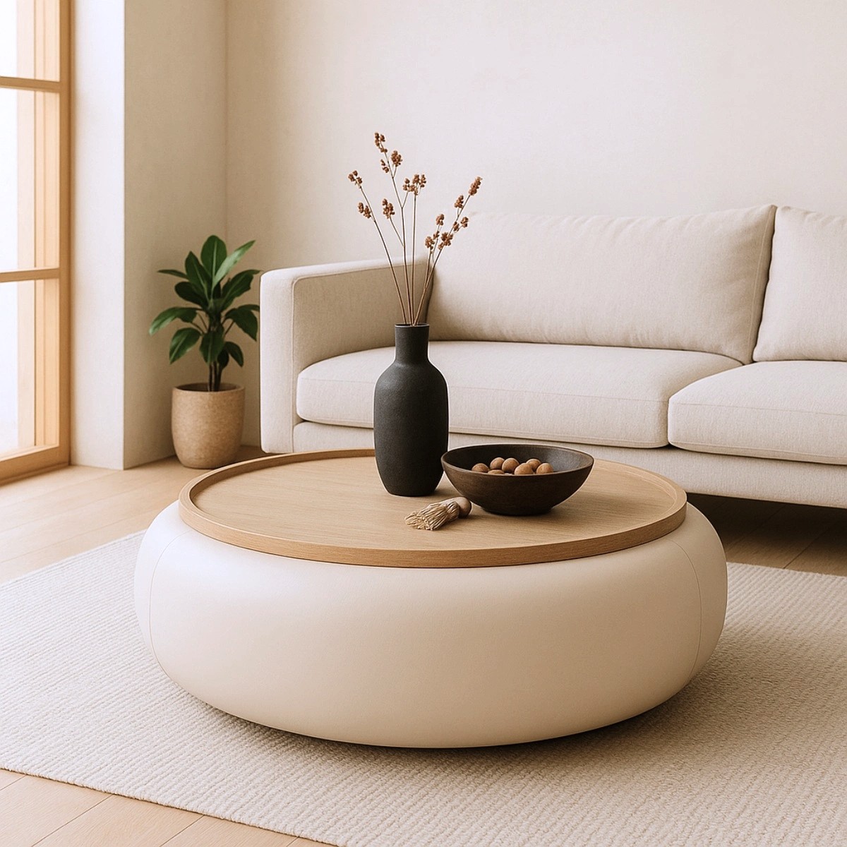 DÉJA Salontafel Draby Beige Rond met Opbergruimte
