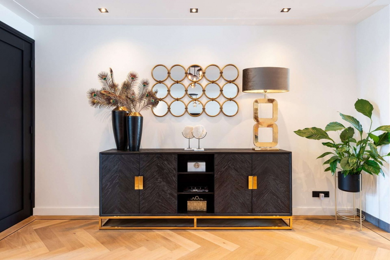 Richmond Dressoir Blackbone Goud 4-deuren + open vak