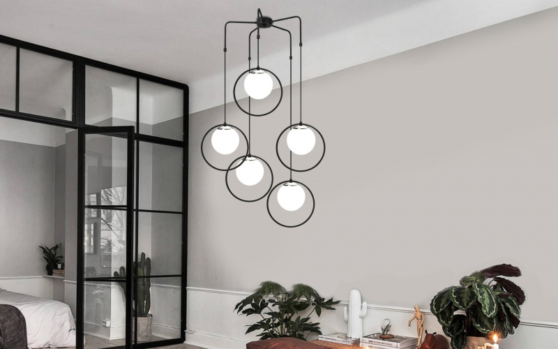 Hanglamp Dolunay 5-Lichts Zwart/Wit