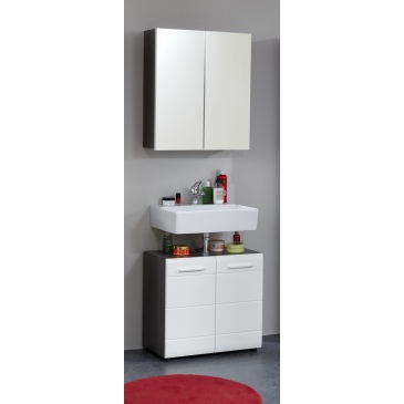 Badkamermeubelset Line Hoogglans Wit/Smoky Zilver Set van 2