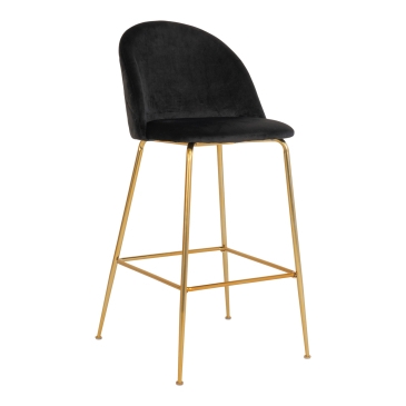 House Nordic Barstoel Lausanne Velvet Zwart Brass