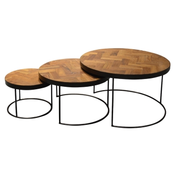 Livingfurn Salontafel Set van 3 Accent Teakhout Rond