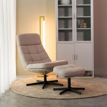 LABEL51 Fauteuil Alvar + Hocker Naturel Boucle