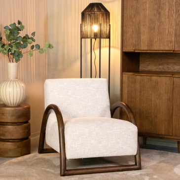 LABEL51 Fauteuil Viggo Bouclé Naturel/Walnoot