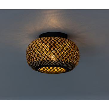 Plafondlamp Otis Rotan Naturel/Zwart Ø30cm - Giga Meubel