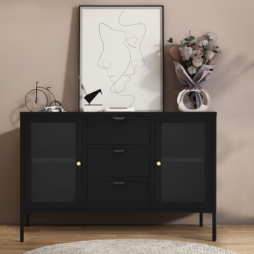 House Nordic Dressoir Dalby Zwart Staal met Glas