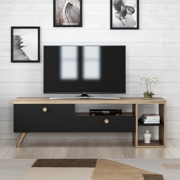 Tv-Meubel Parion Melamine Zwart Eiken