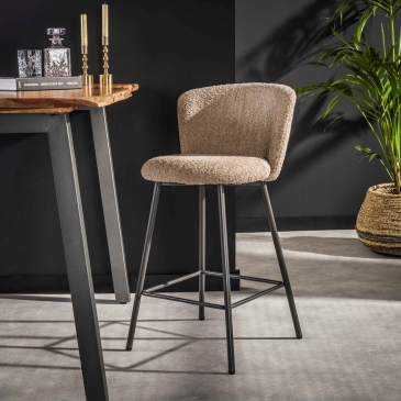 Barstoel Curve Bouclé Zand - Giga Meubel