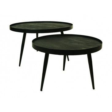 HSM Collection Salontafel Mango Zwart Rond Set van 2