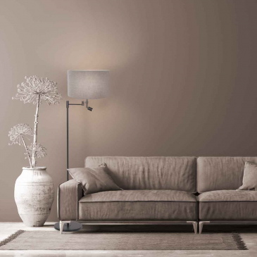 Steinhauer Vloerlamp Stang met Leeslamp Grof Linnen Grijs