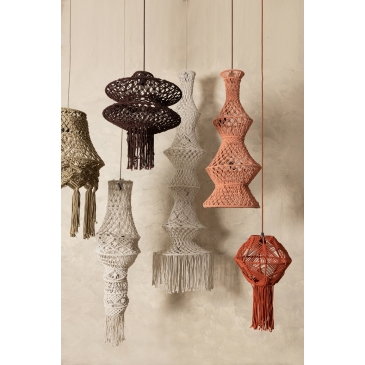 PTMD Hanglamp Milley Crème Katoen Macramé met Tassels