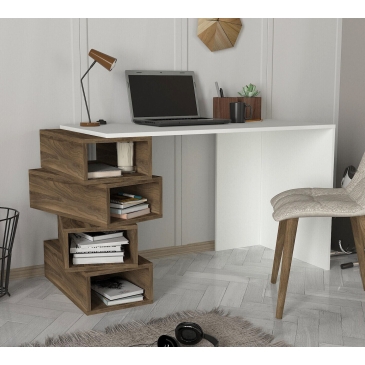 Bureau Jenga Melamine Wit Walnoot