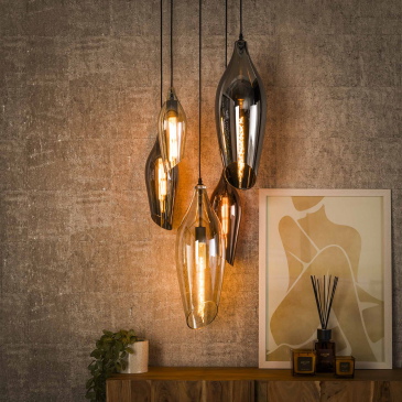 Hanglamp Cocoon Mix 5-Lichts Getrapt Glas - Giga Meubel