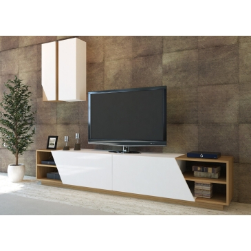 Tv-Meubel Zebra Melamine Wit Teak