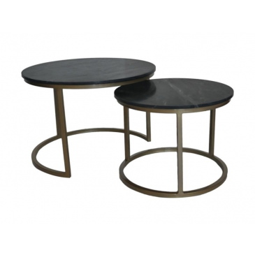 HSM Collection Salontafel Ronin Marmer Zwart/Goud Set van 2