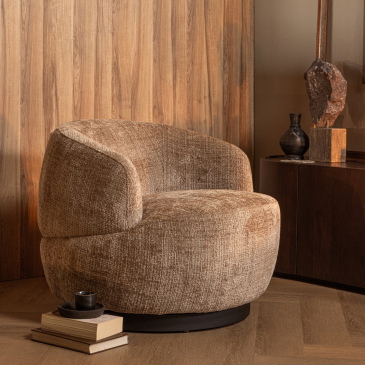 Woood Draaifauteuil Woolly Chenille Zand