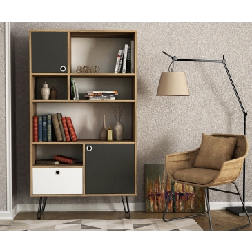 Boekenkast Karamel Melamine Walnoot Antraciet Wit