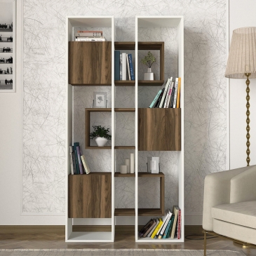 Boekenkast Leonda Melamine Wit Walnoot