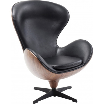 Kare Design Draaifauteuil Lounge Zwart/Walnoot