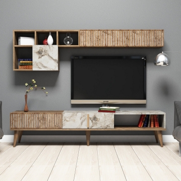 Tv-Meubel & Wandplank Milan Melamine Walnoot Wit