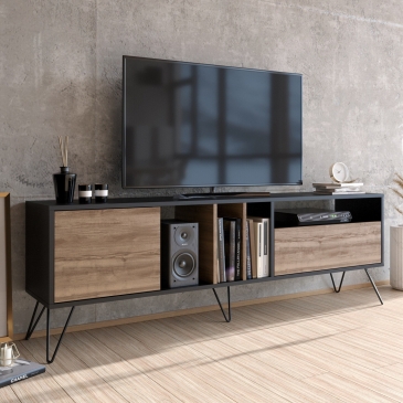 Tv-Meubel Mistico Melamine Walnoot Zwart 180cm