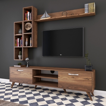 Tv-meubel + Wandschap Zafer Melamine Walnoot