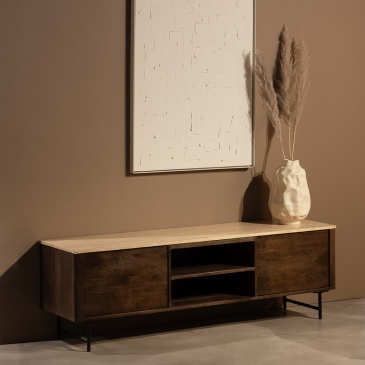 Eleonora Tv-Meubel Lio 2-Deurs Mangohout & Travertin Beige 170cm