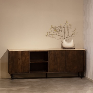 Eleonora Dressoir Lio 3-Deurs Mangohout & Travertin Beige