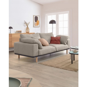 Kave Home 3-zitsbank Noa Beige Kussens Naturel Finish 230cm