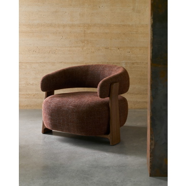 Kave Home Fauteuil Granite Bruin Chenille En Essenhout