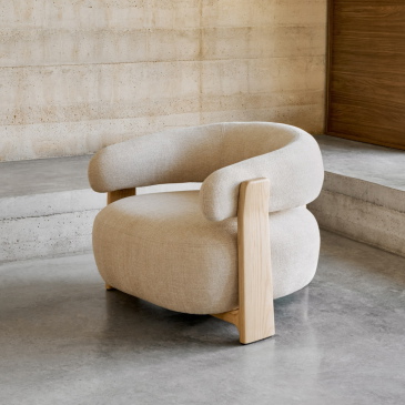 Kave Home Fauteuil Granite Beige/Naturel Chenille En Essenhout
