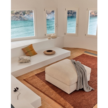 Kave Home Voetenbankje Alea Chenille Ecru 90x90cm