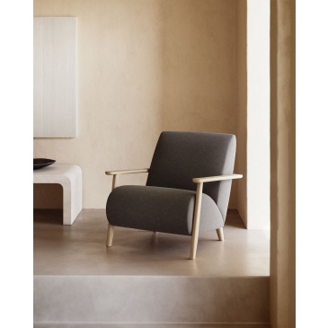 Kave Home Fauteuil Meghan Massief Essenhout Naturel/Zwart