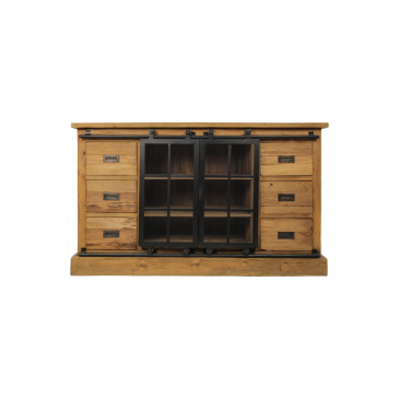 HSM Collection Dressoir Blackburn Open 140cm Naturel/Zwart Teak/Metaal