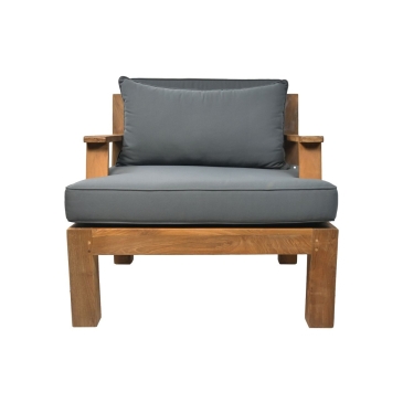 HSM Collection Tuinstoel Sofa met Armsteun en Kussens Naturel/Grijs Teakhout