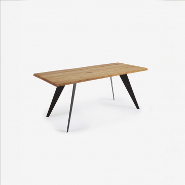 Kave Home Tafel Koda Eikenfineer Naturel en Zwart Stalen Poten 160x90cm