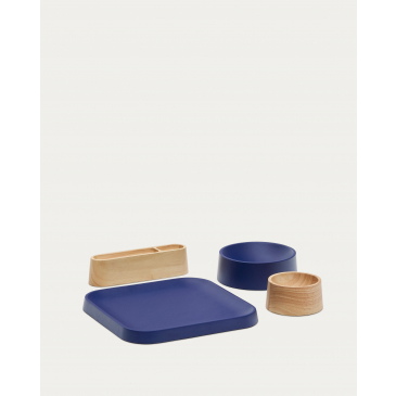 Kave Home Aperitiefschaaltjes Bletz Set Blauw En Naturel Acaciahout