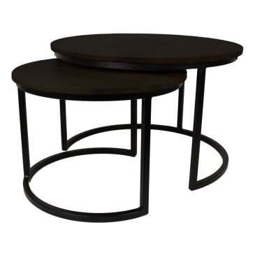 HSM Collection Salontafel Ronin Ø70cm Zwart Mangohout/Ijzer Set van 2
