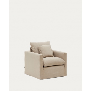 Kave Home Fauteuil Nora Kussen Taupe Linnen en Katoen 92cm