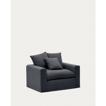 Kave Home Fauteuil Nora Kussen Grijs/Antraciet Linnen en Katoen 140cm