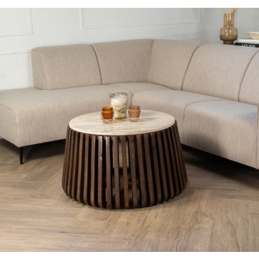 Salontafel Elisa Bruin Met Travertin Rond 70cm - Giga Meubel