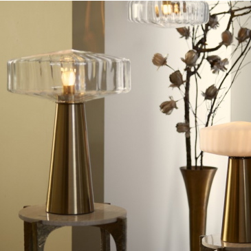 Light & Living Tafellamp Pleat Glas Helder/Goud M