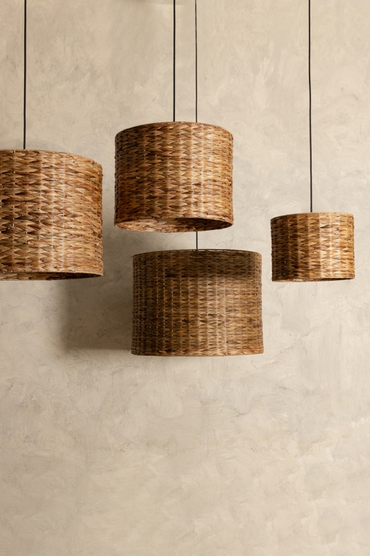 PTMD Hanglamp Jaden 4-Lichts Naturel Zeegras Herringbone Rond