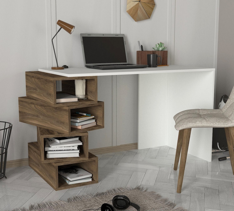 Bureau Jenga Melamine Wit Walnoot