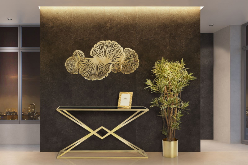 Mauro Ferretti Sidetable Piramid Zwart/Goud 130cm