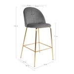 House Nordic Barstoel Lausanne Velvet Grijs Brass