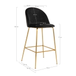 House Nordic Barstoel Lausanne Velvet Zwart Brass