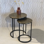 Livingfurn Bijzettafel Beau Cast Iron Goud Set van 2 Mangohout