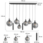 Steinhauer Hanglamp Bollique met Lichtkokers 9-Lichts Zwart