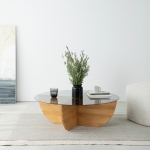 Salontafel Lily Glas Dennenhout Naturel Ø90cm